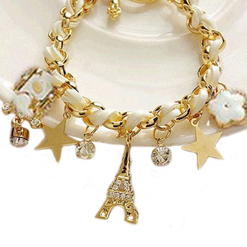 Vòng Tay Giả Da Nhiều Lớp Mặt Hình Tháp Eiffel / Hoa / Ngôi Sao / Lá Bài Poker Thời