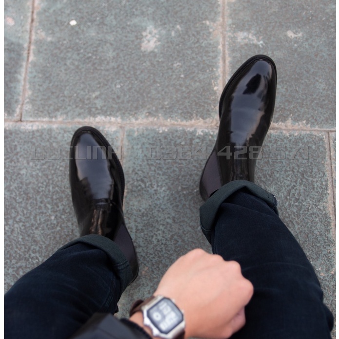 [QUÀ TẶNG LÀ TẤT HOẠ TIẾT PHỐI ĐỒ] Giày Chelsea Boots Nam Đen bóng, Giày Bốt Cao bồi cổ cao tôn dáng, Đế tăng chiều cao | BigBuy360 - bigbuy360.vn