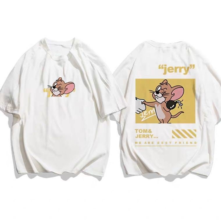 Áo Thun Cotton Dáng Rộng In Hoạt Hình Tom And Jerry Đáng Yêu Cho Cặp Đôi