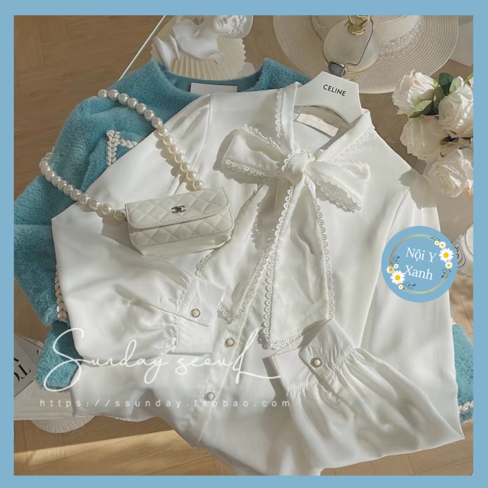 Áo sơ mi nữ công sở dài tay màu trắng đi học sinh cổ may viền dáng rộng - Áo sơ mi vintage_019 nội y xanh chất đẹp giá t