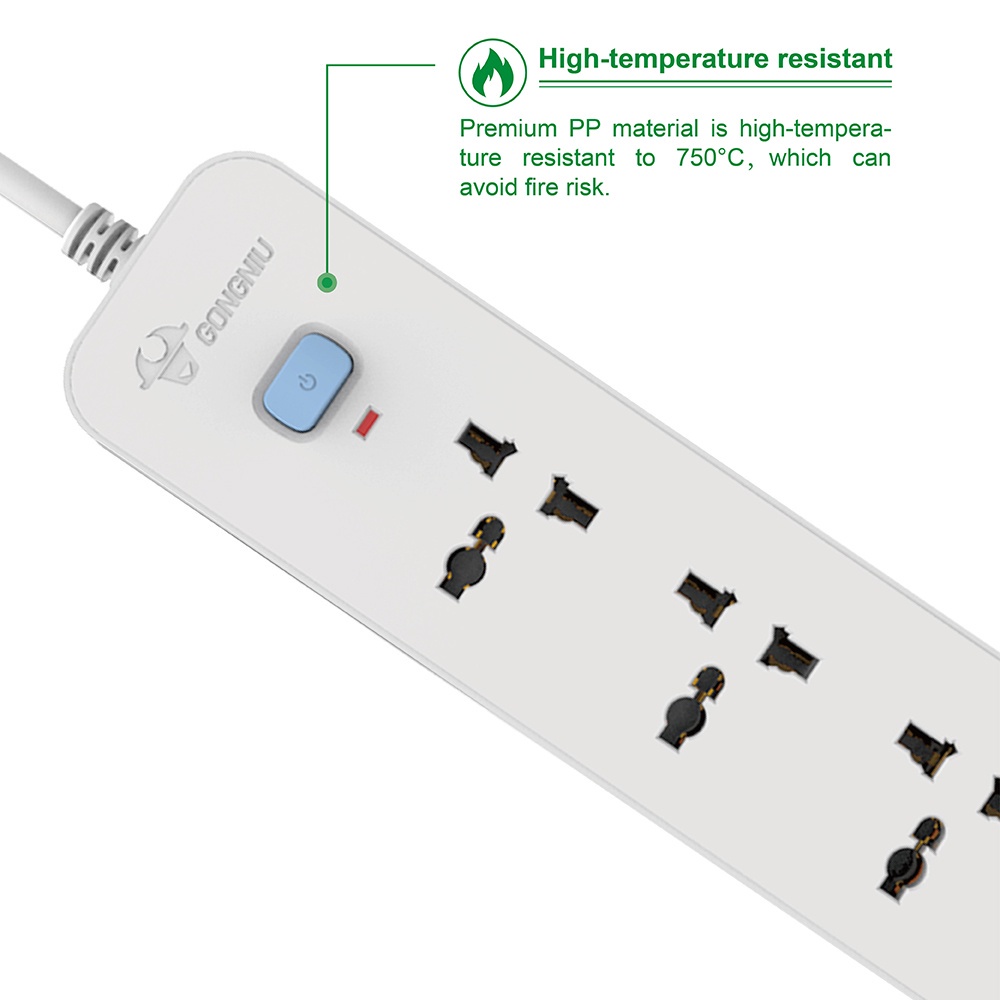 Ổ Cắm Điện Chống Cháy GONGNIU - 4 Ổ Đa Năng 1 Công Tắc – Công Suất 10A/250/2500W - N1040 – Chính Hãng