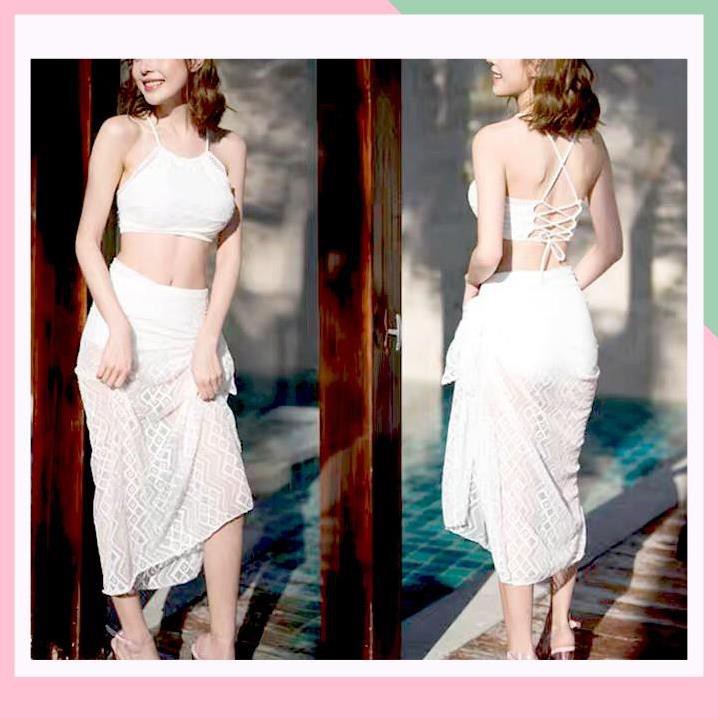 Bộ đồ bơi áo yếm cạp cao kèm khăn bộ bikini bơi gợi cảm 3 mảnh A | BigBuy360 - bigbuy360.vn