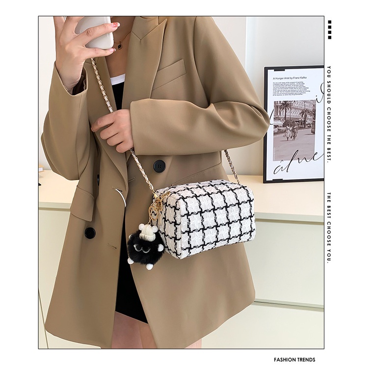 Túi Đeo JASMIN NOIR Chéo Vai Vải Canvas Họa Tiết Sọc Caro Thời Trang Cá Tính Cho Nữ