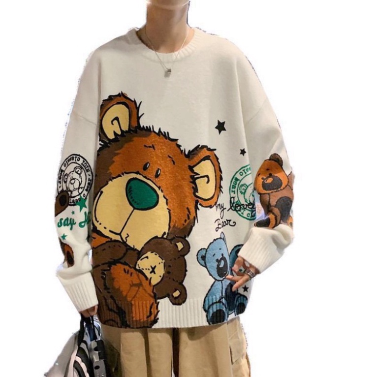 Áo Len Dài Tay UniSex Quảng Châu, Áo Len Form Rộng Kiểu Hàn Hình Gấu Kute | BigBuy360 - bigbuy360.vn