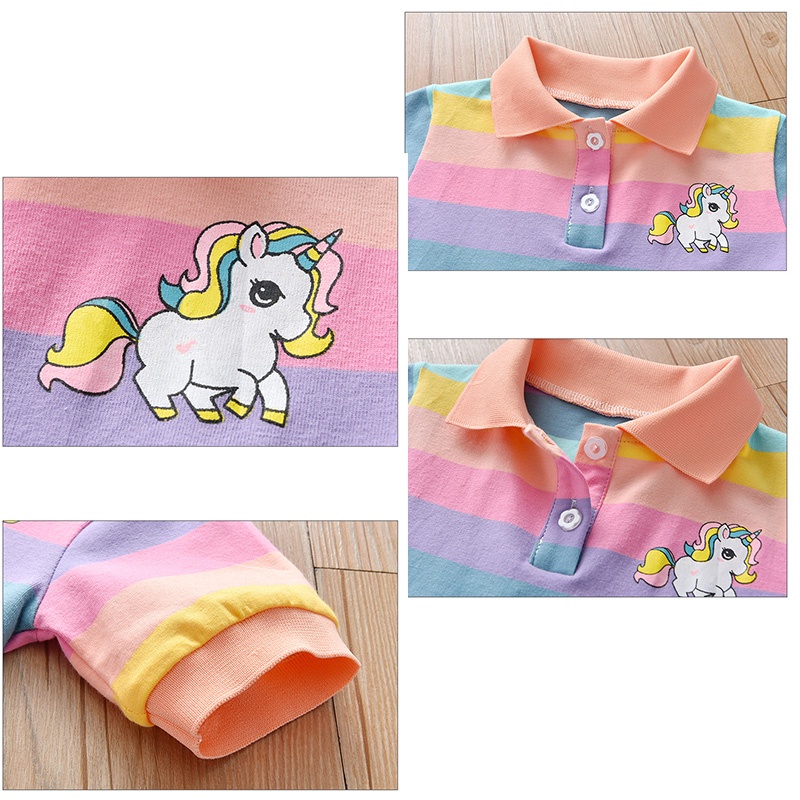 Đầm Thun Polo Sọc Ngang Màu Cầu Vồng Cho Bé Gái