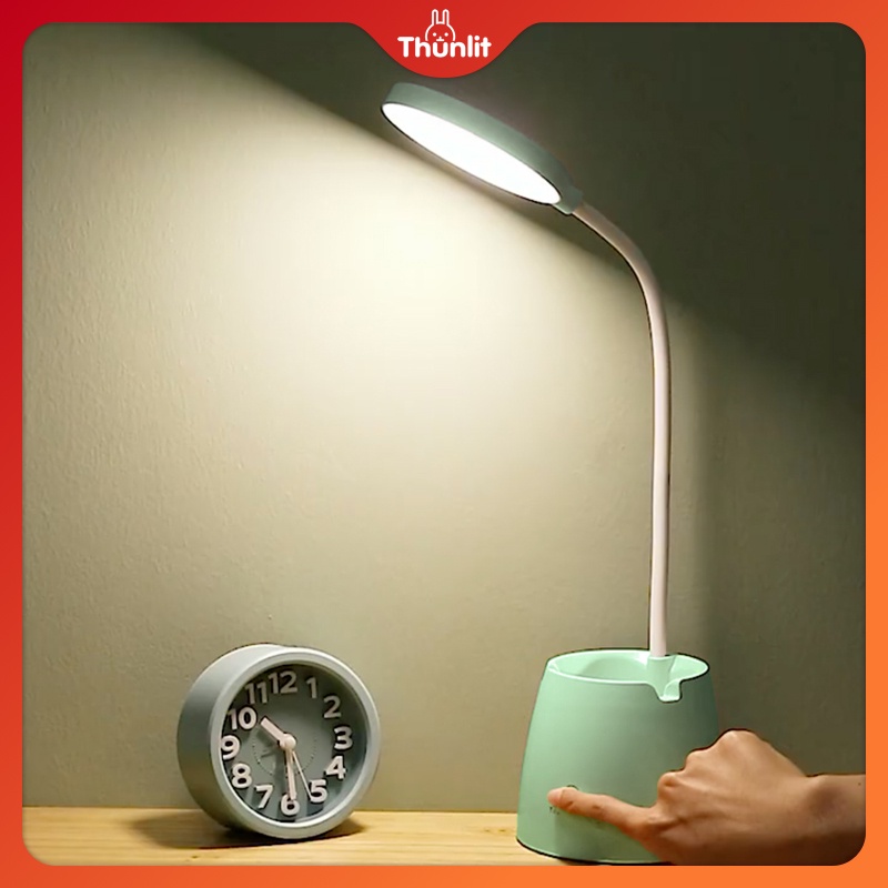 Đèn để bàn Thunlit màu xanh lá 5W USB 2500mAh có thể sạc lại có thể điều chỉnh độ sáng với 3 nhiệt độ màu