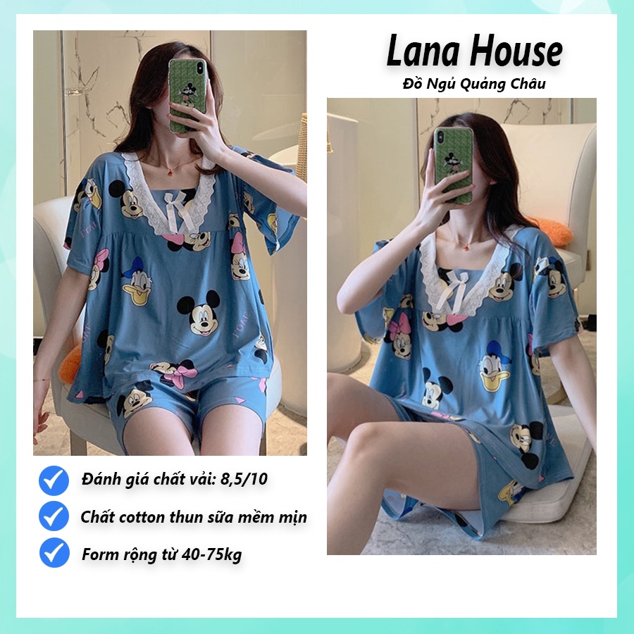 Đồ ngủ nữ pijama dễ thương cộc tay big size cao cấp chất cotton thun sữa mềm mịn mùa hè BCC02