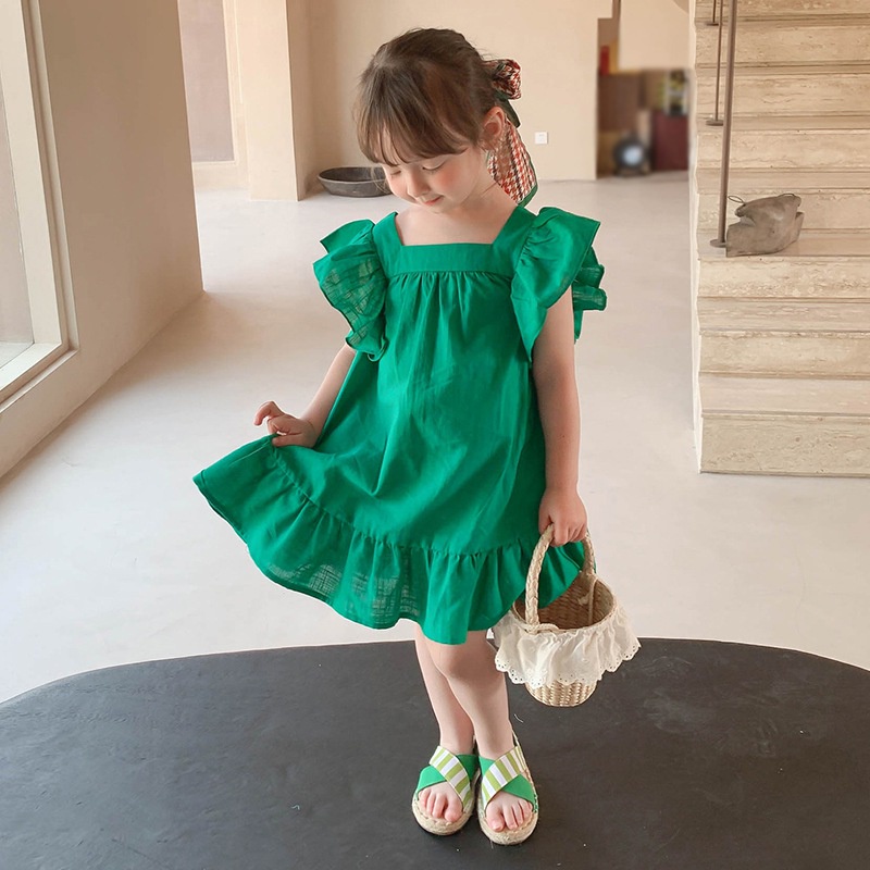 Đầm Công Chúa Tay Ngắn Cổ Vuông Lưng Thắt Nơ Thời Trang Mùa Hè Xinh Xắn Cho Bé Gái Se7en