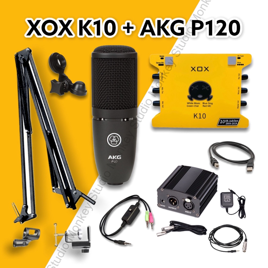 Bộ Combo Mic Thu Âm Hát Livestream Soundcard XOX K10 2020 &amp; Mic AKG P120 ⚡BH 1 NĂM⚡ Thu Âm Điện Thoại Máy Tính