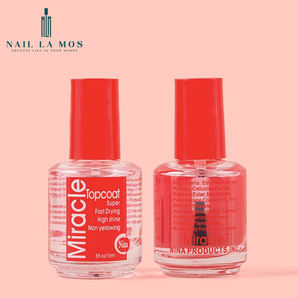 Sơn bóng Miracle nhập khẩu USA chính hãng - Top coat nắp đỏ dành cho sơn thường, khô nhanh không vàng móng