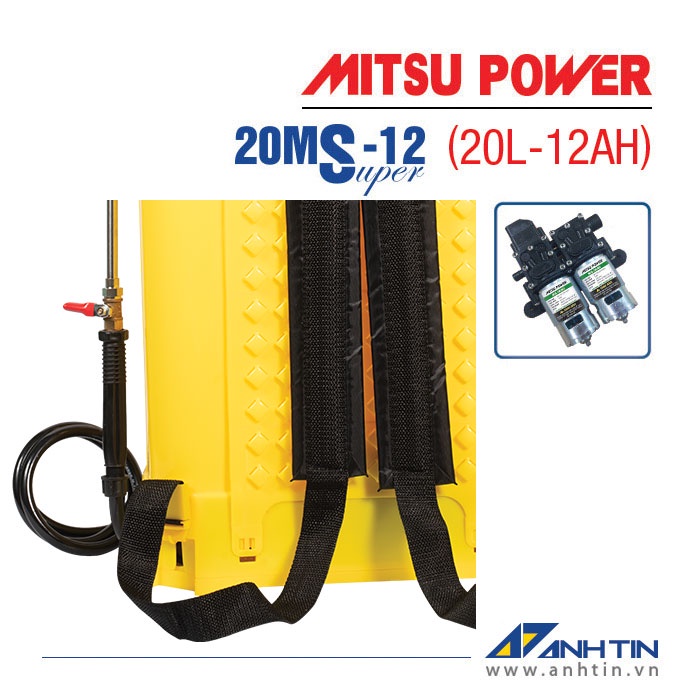 Bình xịt điện tưới cây, khử trùng Mitsu Power 20MS-12 Super | Bình phun thuốc trừ sâu 20 lít |Dung tích 20 lít |12V-12AH