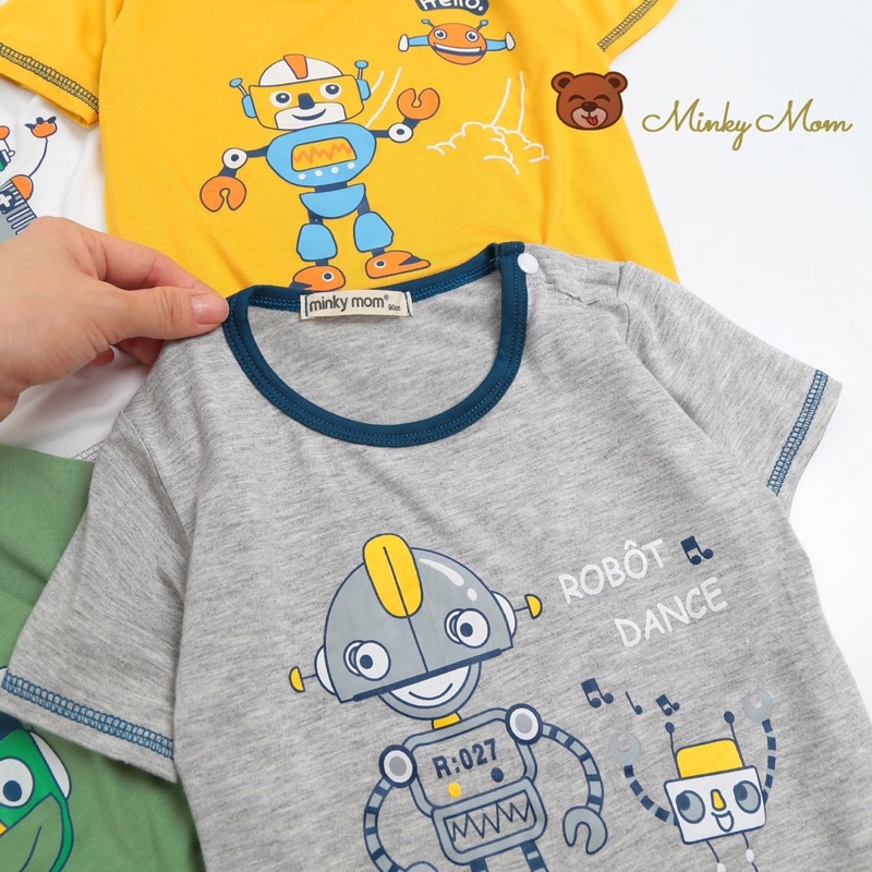 Áo Cộc Tay Bé Trai Minky Mom Hoạ Tiết Robot Chất Liệu Thun Lạnh Mềm Mại Co Dãn 4 Chiều