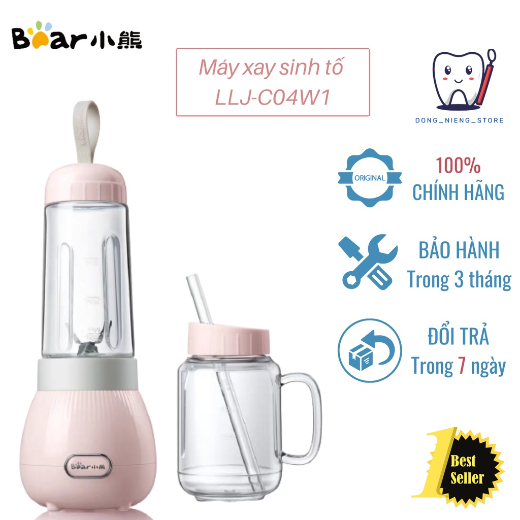 Máy xay sinh tố mini Bear LLJ- C04W1 cầm tay,2 cốc tritan 400ml 350ml kèm ống hút, màu hồng nhạt