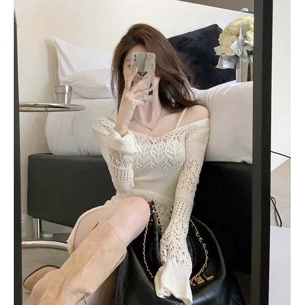 QKOOLE Đầm ôm  dài tay ôm dáng thời trang Hàn Quốc