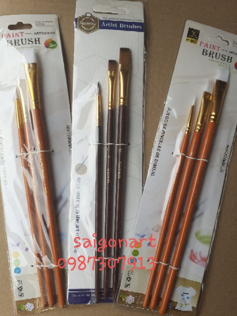 Bộ 3 Cọ Vẽ Sơn Dầu, Acrylic, Màu Nước