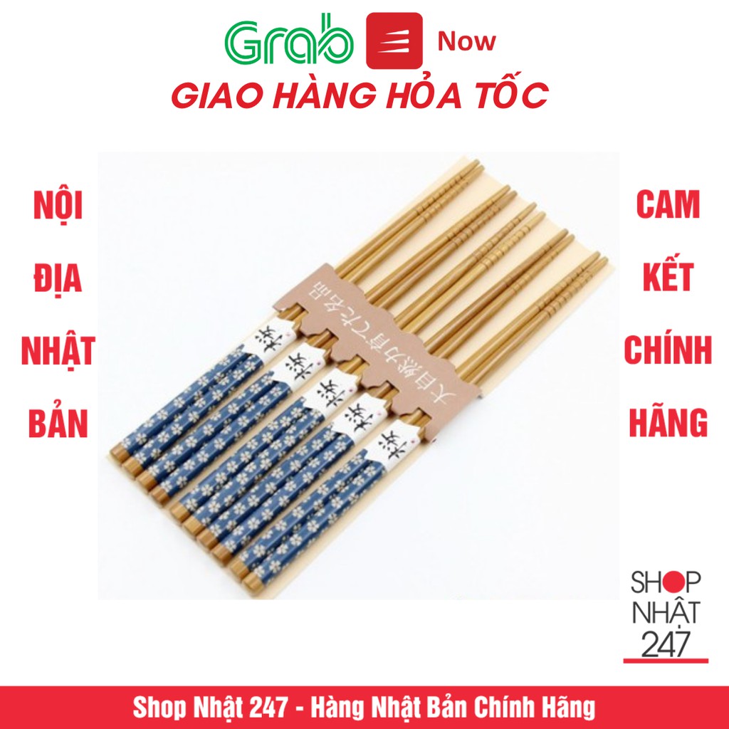 Bộ 5 đũa mẫu hoa xanh in sắc nét nội địa Nhật Bản