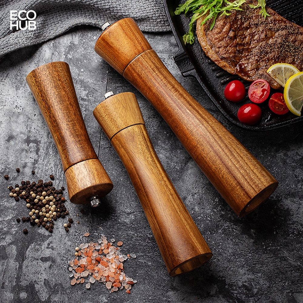 Dụng cụ xay tiêu ECOHUB có cầm tay bằng gỗ (Pepper Grinder)