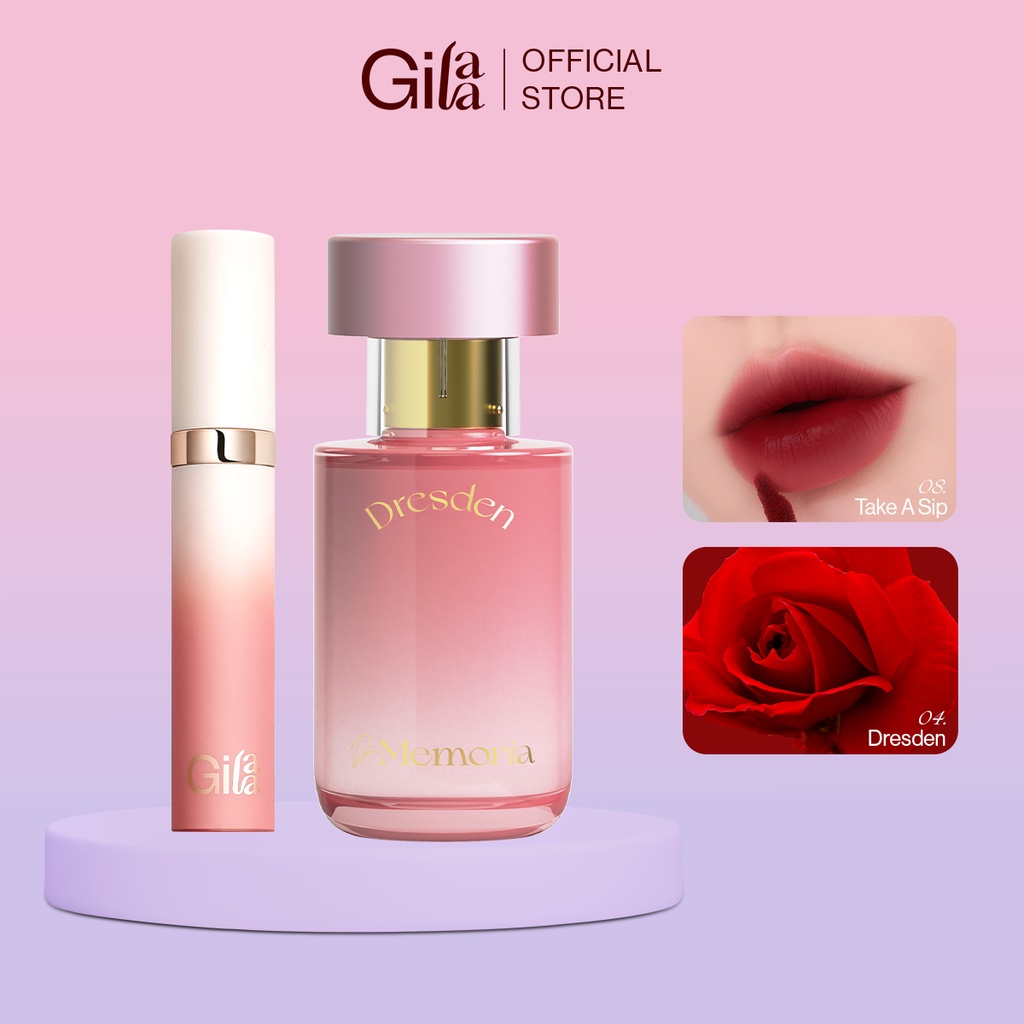 Combo Son kem lì Gilaa long wear lip cream (5g) Rich Rosie Collection và Nước Hoa De Memoria 30ml