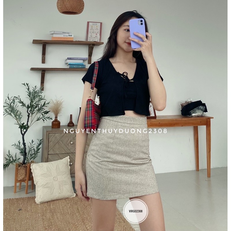 [Ảnh thật/Video/Sẵn]Set áo crotop len tăm siêu xinh hàng Quảng Châu