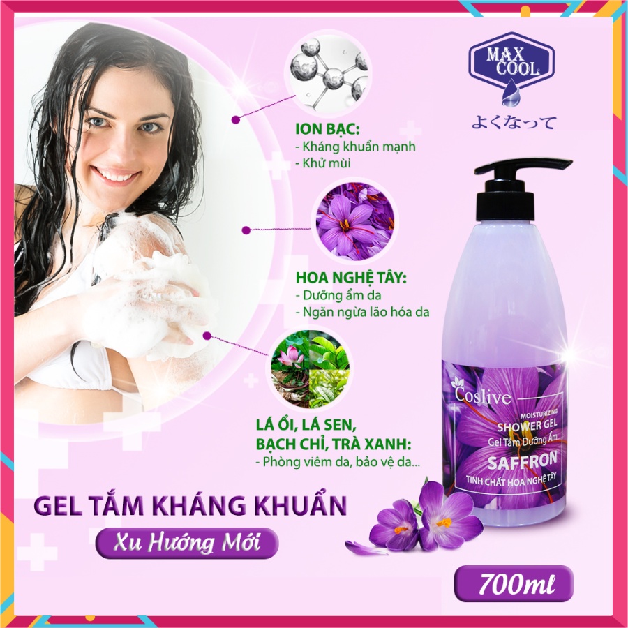 1 chai gel tắm COSLIVE hoa nghệ tây 700ml