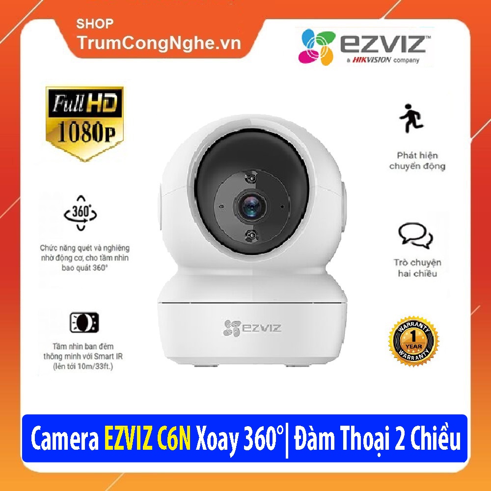 Camera Wifi EZVIZ C6N Xoay 360°, Đàm Thoại 2 Chiều, Độ Phân Giải Nét 1080P 2MP FullHD