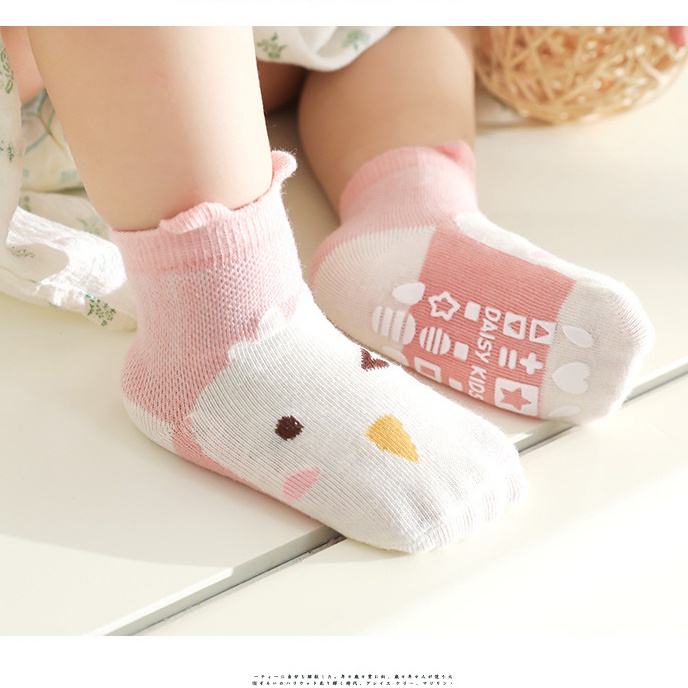 Tất Cotton Chống Trượt Hoạ Tiết Động Vật Dễ Thương Cho Bé 0-3 Tuổi