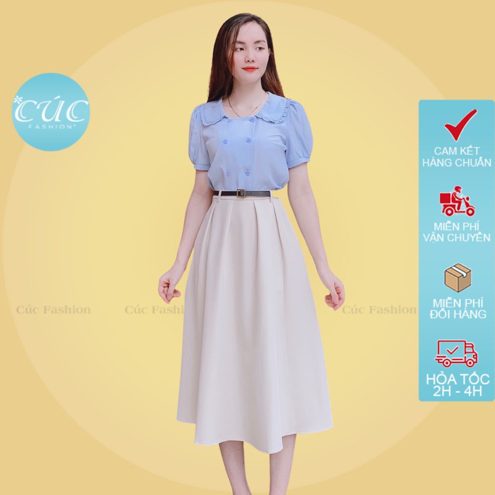 Áo sơ mi nữ CÚC FASHION somi cao cấp thời trang công sở dễ thương áo 2 hàng cúc trắng A1200