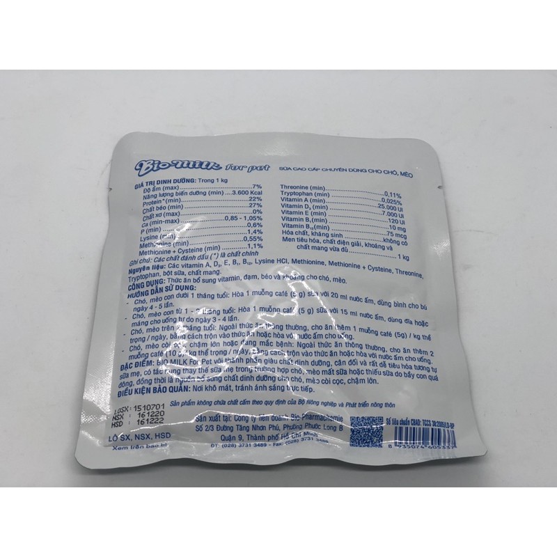 Sữa cao cấp chuyên dùng cho chó mèo BIO MILK bổ sung vitamin, đạm, béo và khoáng - gói 100g