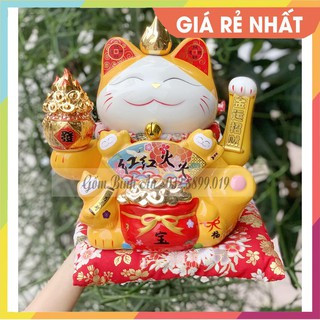 💥MẪU MỚI💥 mèo thần tài vẫy tay may mắn maneki neko màu vàng hoàng kim 28cm
