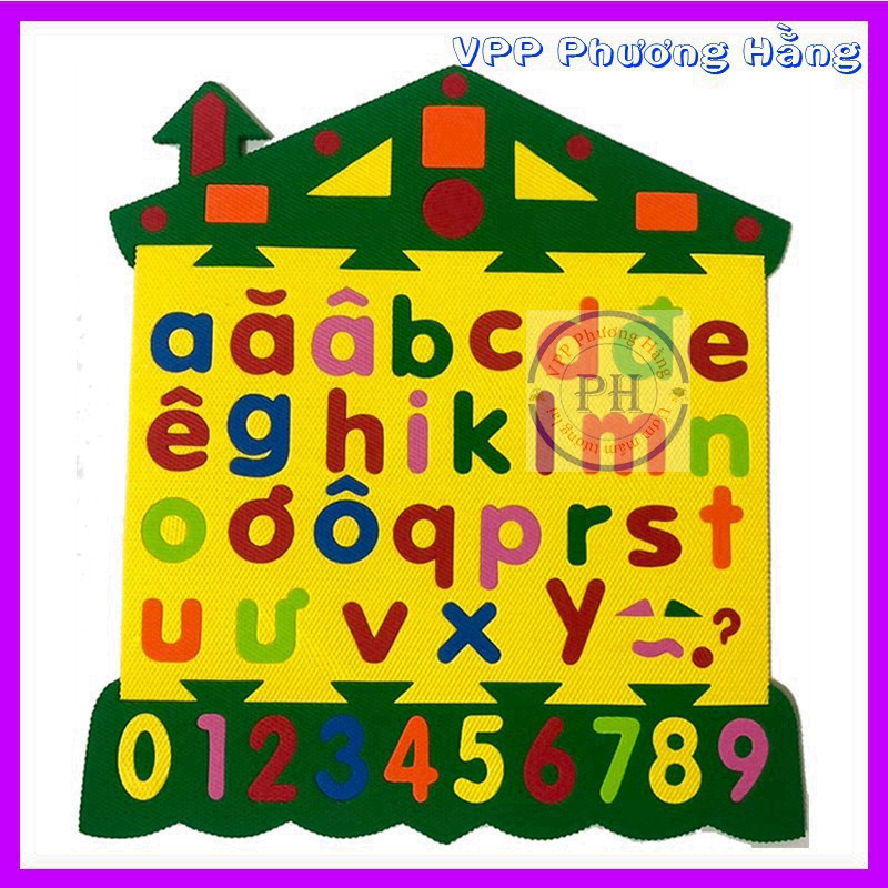 QN0095 REYD1 Bảng chữ cái tiếng việt viết thường bằng xốp - hình ngôi nhà cho bé nhận biết mặt chữ cái và mặt số 25