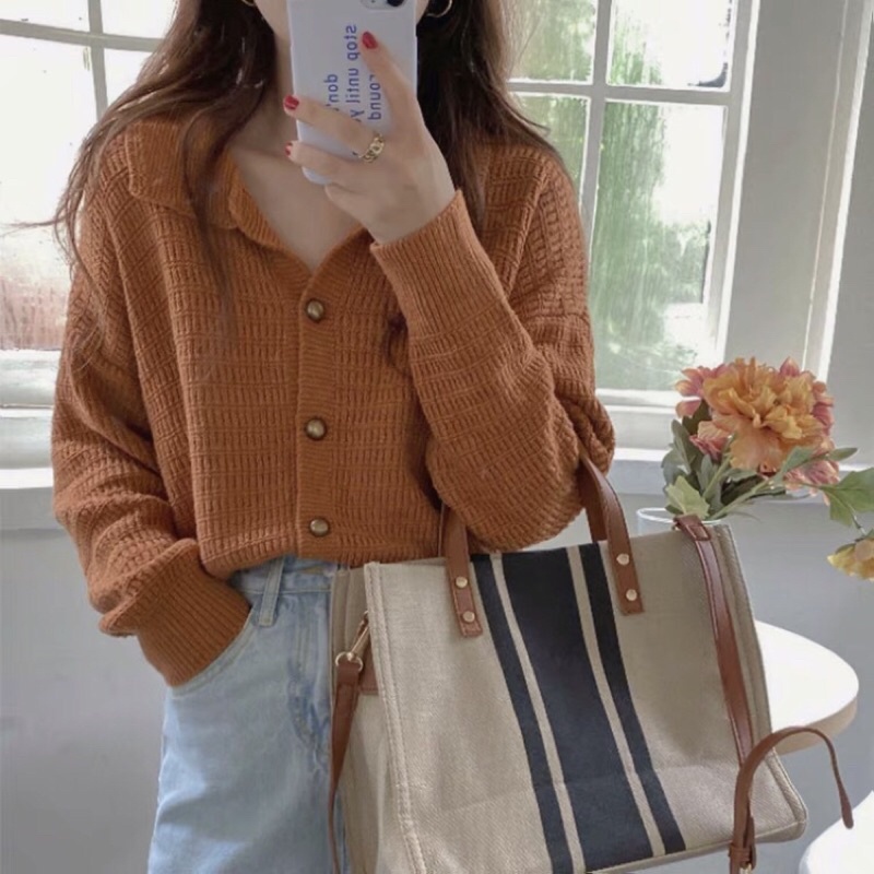 Áo len nữ dài tay cổ bẻ phong cách Hàn Quốc 3 màu siêu xinh | BigBuy360 - bigbuy360.vn