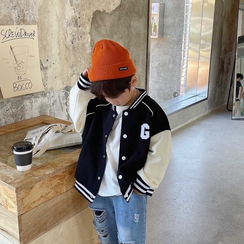 Áo khoác bóng chày BXPB 100170 dài tay dáng rộng phong cách Hàn Quốc thời trang mùa thu cho bé trai 3-15 tuổi