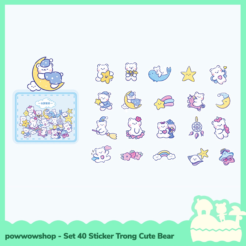 [Sẵn VN - Hỏa Tốc] Bộ 40 Sticker Decal Trong Dán Trang Trí Vật Dụng Cute Bear Nhiều Mẫu