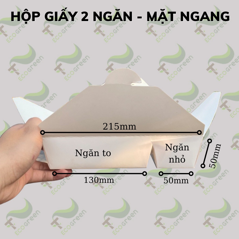 Combo 50 Hộp Giấy Chữ Nhật NẮP CHÉO 2 NGĂN Đựng Thực Phẩm Dùng 1 Lần Bảo Vệ Môi Trường - T2Ecogreen