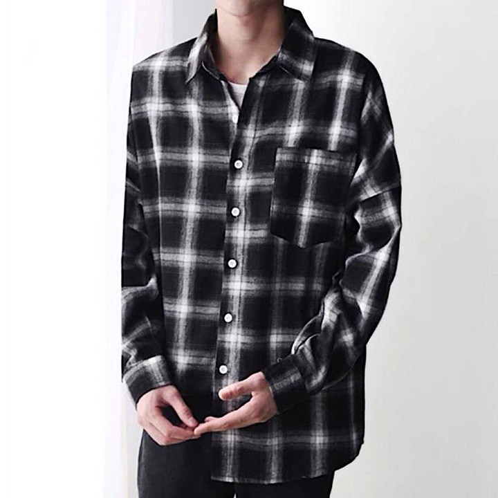 Áo sơ mi flannel caro xám
