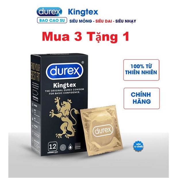 [Mua 3 Hộp Tặng 1 Hộp 12C] Bao Cao Su Durex Kingtex Chính Hãng Hộp 12C - Loại Ôm Khít, Kéo Dài Thời Gian