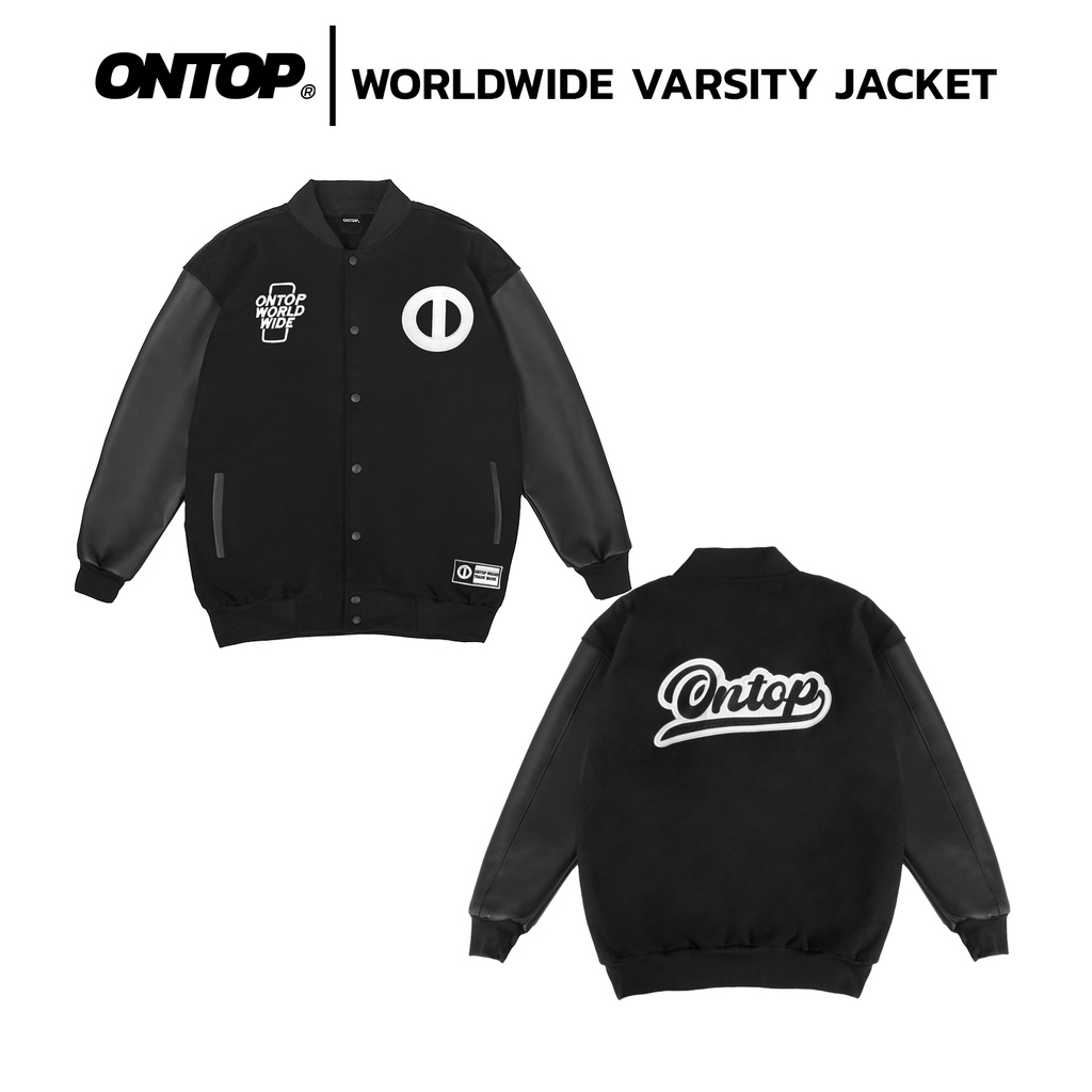 Áo Khoác Varsity Nỉ, tay Da, full Thêu local brand ONTOP Worldwide Varsity Jacket