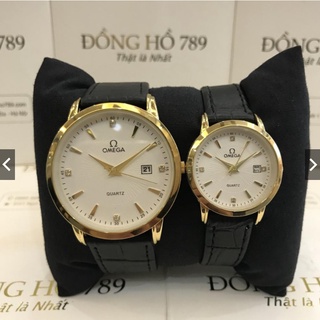 Đồng Hồ CẶP Omega OM075 TRẮNG Mặt vân Chống Xước, Chống Nước