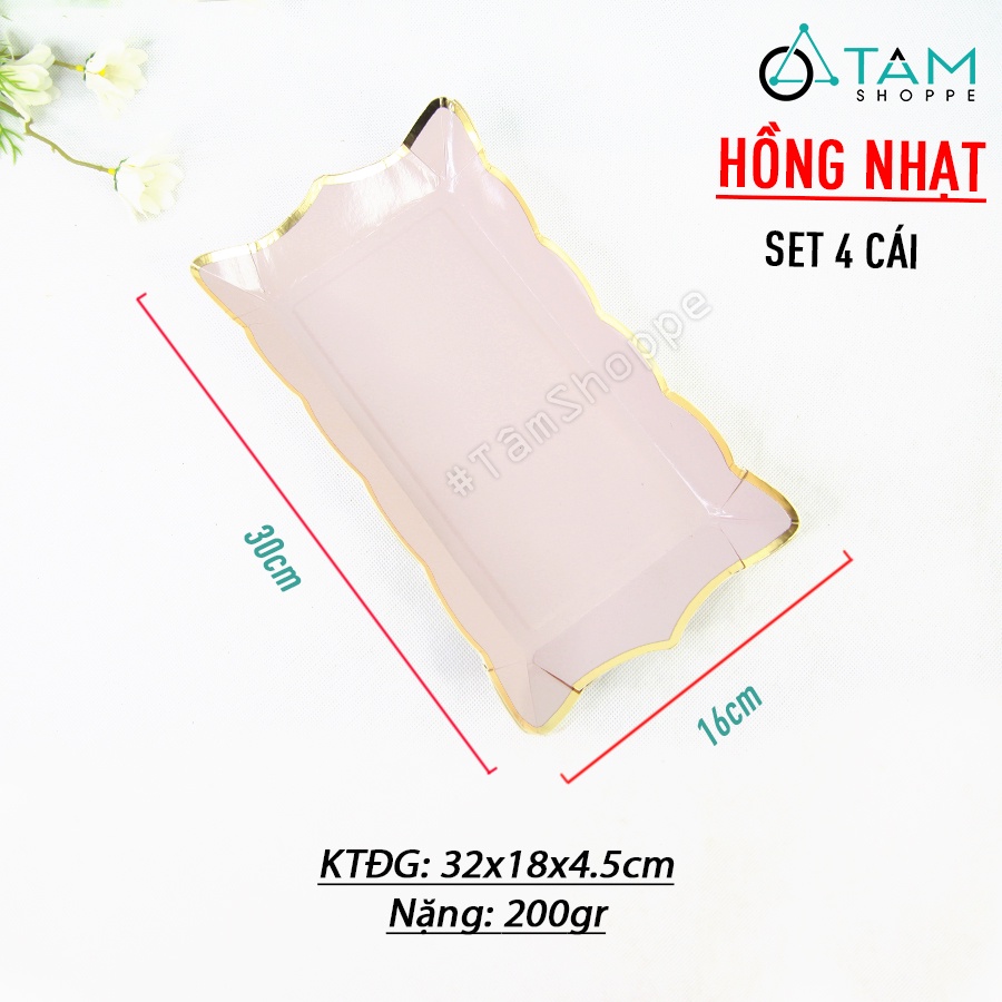 Đĩa giấy trang trí tiệc màu pastel chữ nhật  DG-01