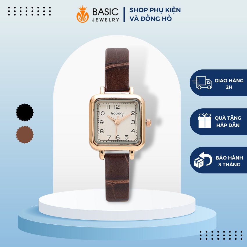 Đồng hồ nữ đeo tay Gogery mặt vuông dây da thời trang vintage Basic Jewelry DH27