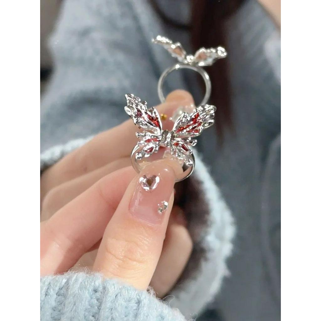 Nhẫn Hình Bướm Đỏ Sang Trọng Phong Cách Retro