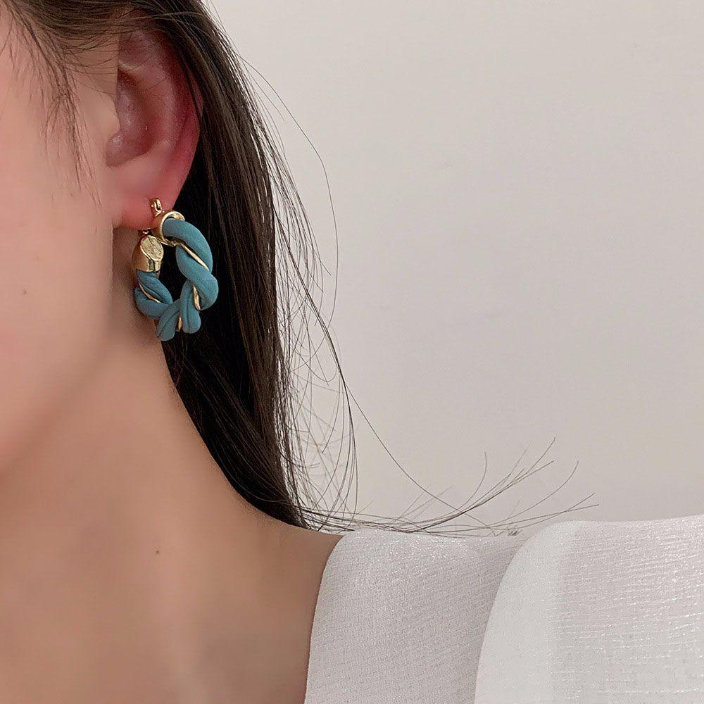 Bông Tai Dạng Vòng Xoắn Bằng Da PU Phối Hợp Kim Phong Cách Hàn Quốc Dành Cho Bạn Nữ