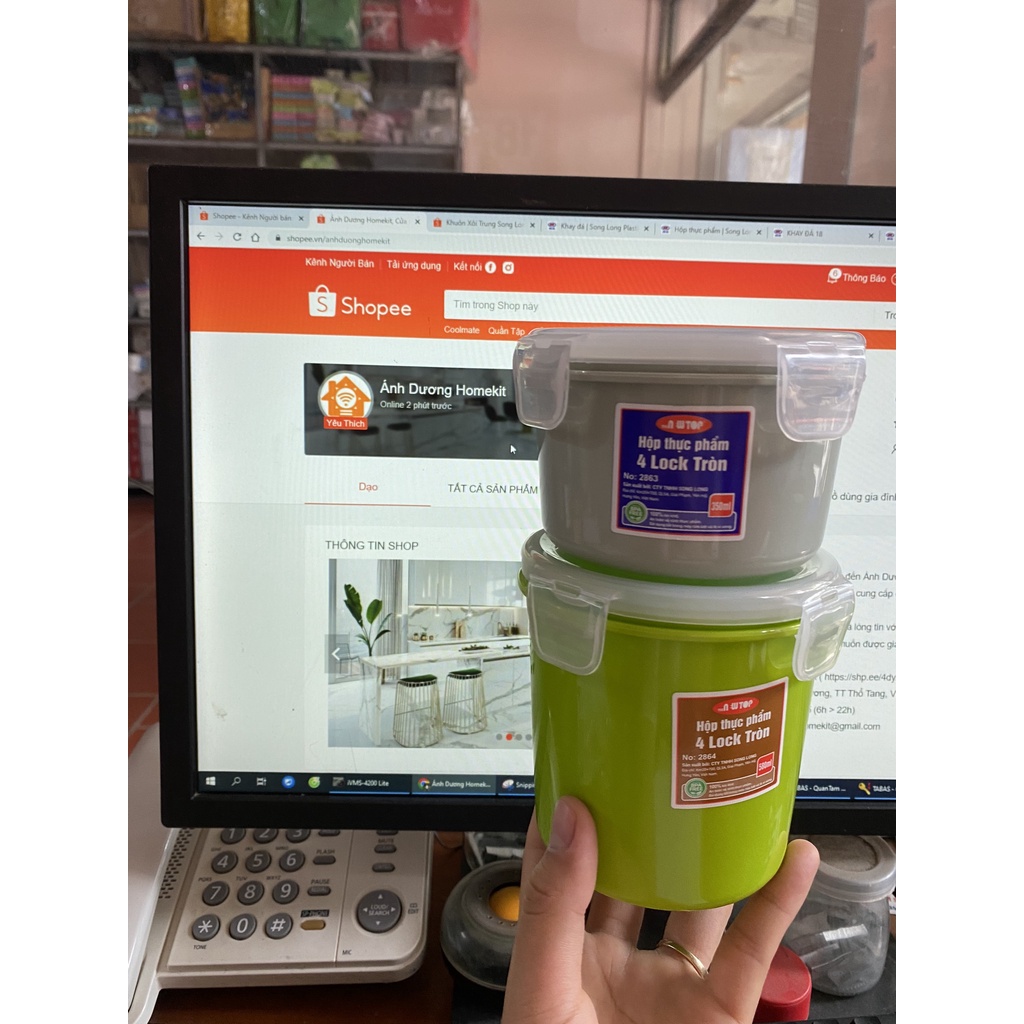 Set 2 hộp thực phẩm tròn 4 khóa dung tích 350ml và 580ml nhựa Song Long cao cấp  anhduonghomekit