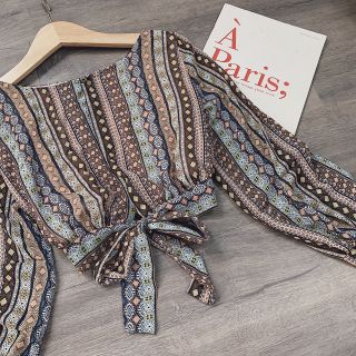 Áo croptop thổ cẩm nơ lưng [ ACT106 ]
