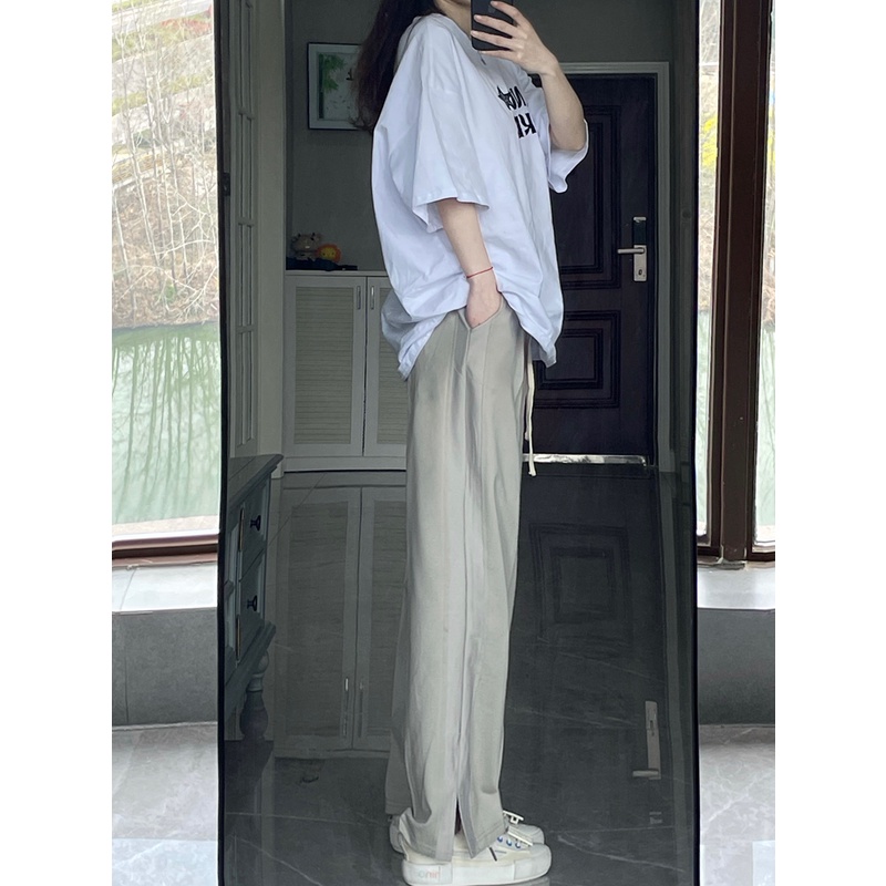 Quần Dài Thể Thao Ống Suông Rộng Xẻ Tà Thời Trang Cho Nữ