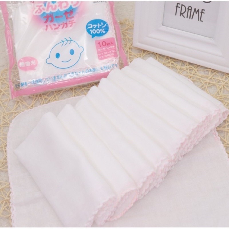 Bịch 10 khăn sữa xô trắng xuất Nhật khăn 2 lớp cao cấp