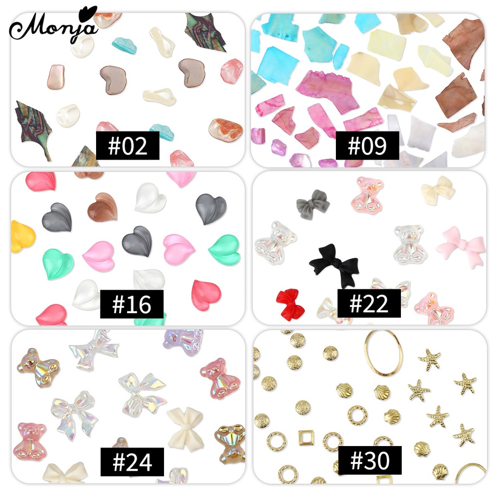Phụ kiện đính trang trí móng tay Monja 7 ngăn hình gấu/ nơ/ bướm kim tuyến cực quang bằng hợp kim DIY