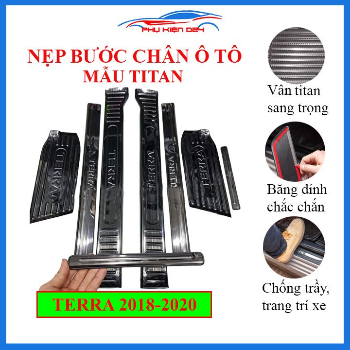 Bộ ốp bậc cửa trong ngoài nẹp bước chân Terra 2018-2019-2020 vân Titan chống trầy trang trí xe