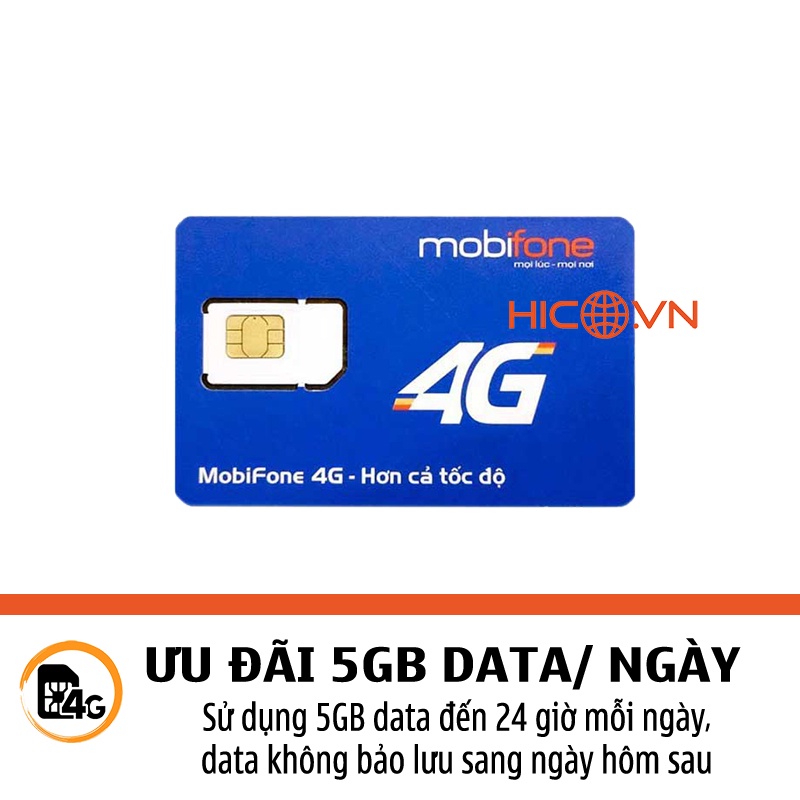 Sim 4G Mobifone 12FD50, 6FD50 Không Giới Hạn Data Ưu Đãi 5GB Tốc Độ Cao/ Ngày Trọn Gói Không Cần Nạp Tiền