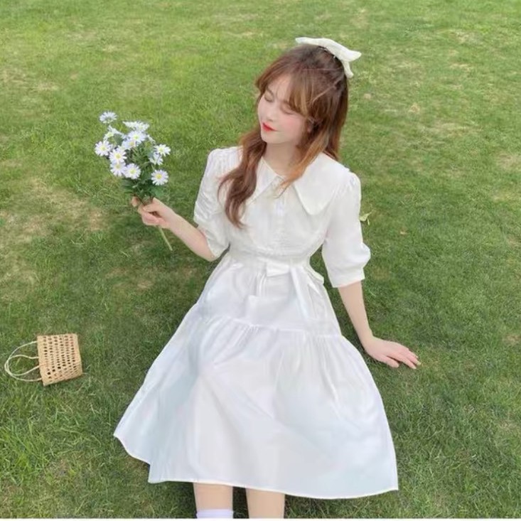 Váy Babydoll Cổ Bẻ Form Rộng Ulzzang - Đầm Babydoll Trắng Dài Qua Gối VD05 | WebRaoVat - webraovat.net.vn